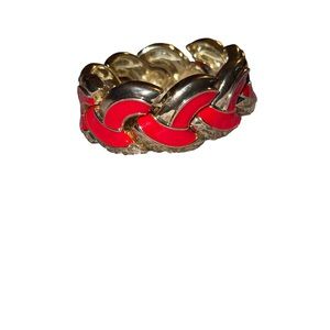 Costume Jewelry Red And Gold Metal Bracelet Stretches 80’s/90’s Women’s